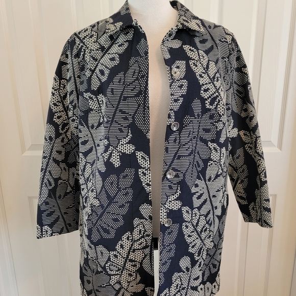 J. McLaughlin Womens Navy Blue And White Hester Raffia Palm Leaf Jacket Size XL - Picture 5 of 13